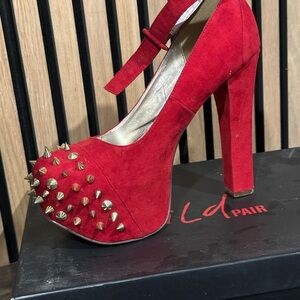 Wild Pair Bold Red Heels with Gold Studs